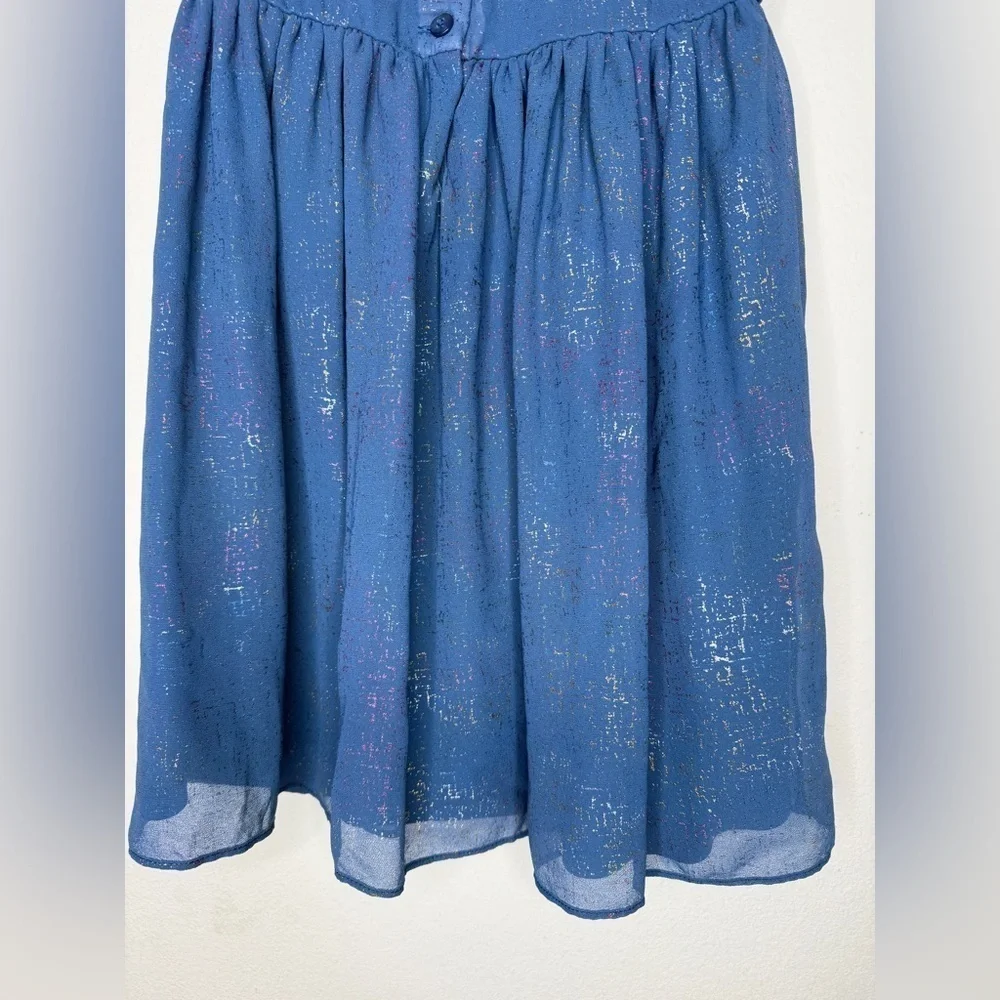 Pastourelle by Pippa And Julie Girls Metallic Blue Chiffon Flutter Sleeve Dress